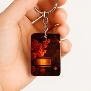 Wooden Sublimation Keychain with Spiritual Candle Art Relaxing Gift.