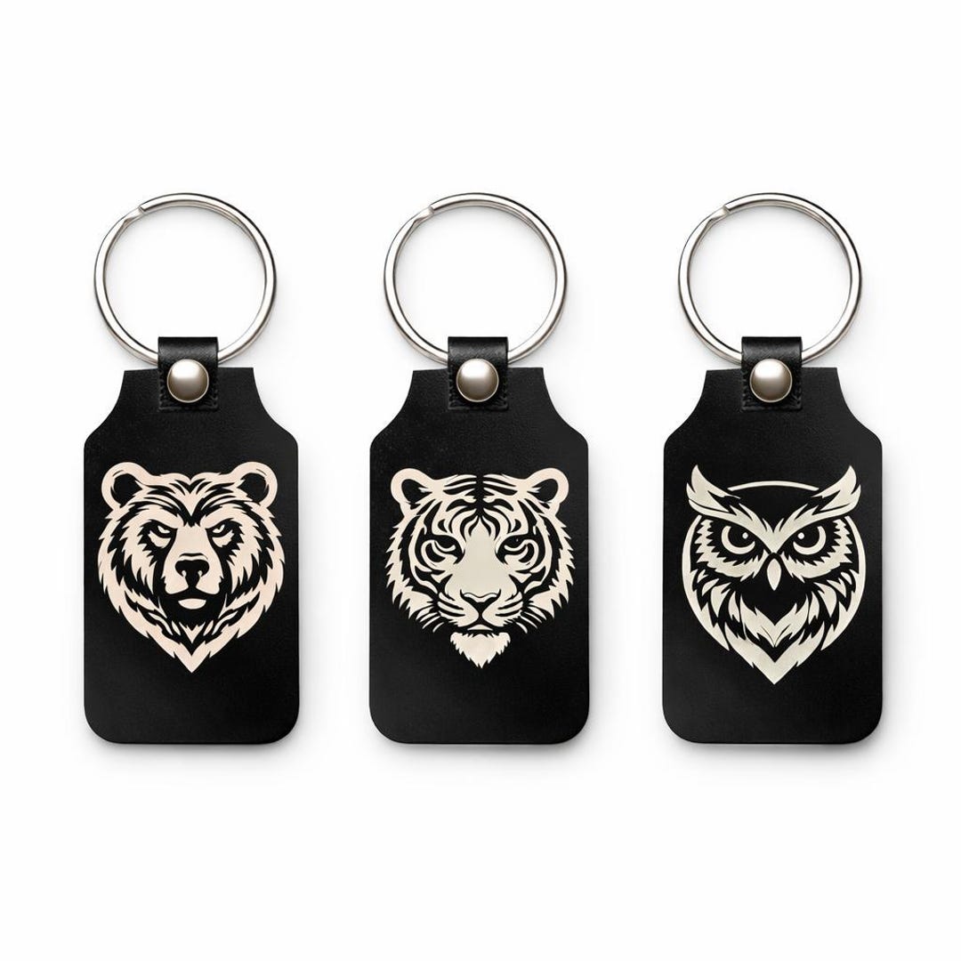 Laser Engraved Animal Keychain Set of 3, Tiger Owl Bear Wood Keychains ...
