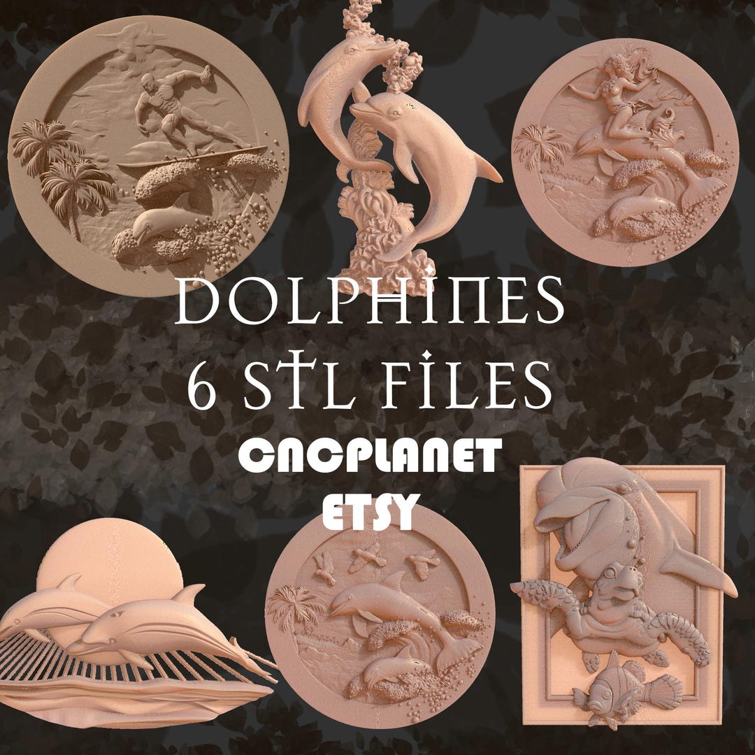 6 Dolphin STL Files | CNC Router & 3D Projects | Dolphin Cut File Pack ...