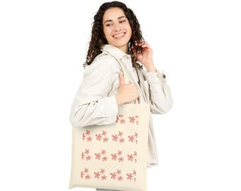 Bolso tote rosa con estampado floral / Bolso tote pequeño de lona con estampado floral