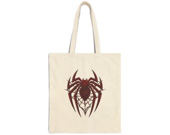 Bolso tote con emblema de araña roja / Bolso tote de lona con estampado de telaraña