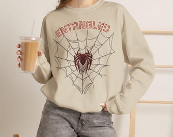Sudadera con estampado de telaraña entrelazada / Sudadera con cuello redondo y gráfico de araña