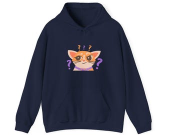 Sudadera con capucha con cara de gato confundido / Sudadera con capucha con estampado de gatito con signo de interrogación