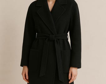Timeless Wool Blend Wrap Coat – Handmade Longline Trench in 7 Chic Colors