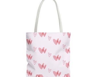 Bolso tote rosa con corazones en acuarela / Estampado integral de amor