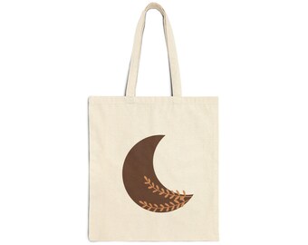 Bolso tote Boho con luna creciente / Luna marrón con detalle de hoja