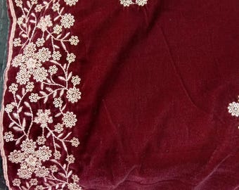 Regal Maroon Velvet Shawl with Heavy Golden Embroidery | Wedding & Festive Wear