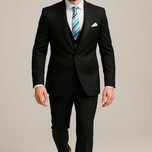 Elegant Black Tuxedo with Sequin Lapel – 3-Piece Party wear  Suit for Men