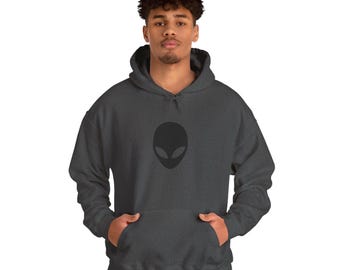 Sudadera con capucha minimalista con cabeza de alienígena / Sudadera con estampado de ovni espacial