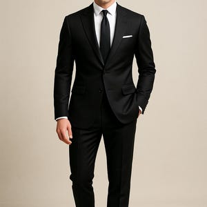 Modern Black Men’s Suit | Tailored Fit Peak Lapel Suit | Formal Wedding Suit | Single-Breasted 2-Piece Suit | Groom & Groomsmen Outfit