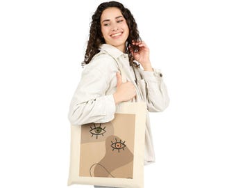 Bolso de mano con estampado abstracto de rostros y ojos / Bolso de lona minimalista con estampado artístico neutro