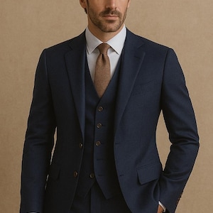 Classic Navy Blue Three-Piece Men's Suit | Timeless Groom Suit | Formal & Wedding Suit for Men