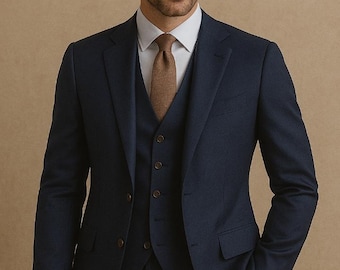 Navy Blue Three-Piece Men's Suit: Modern Tailored Fit Wedding Suit