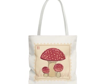 Bolso de tela con ilustración de seta roja / Arte botánico de hongos