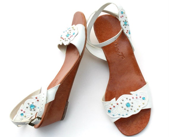 multi colored leather sandals