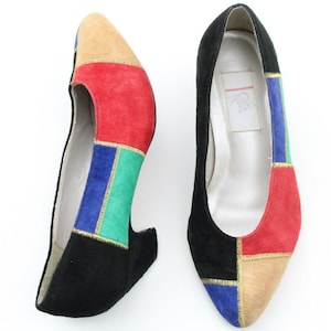 Vintage Ratto Multi-Colored Suede Patchwork Classic Dress Heels Pumps Shoes Sz 8