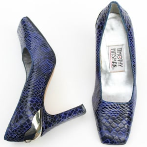 Vintage Timothy Hitsman Multi-Blue Textured Leather Classic Dress Heels Shoes Sz 5.5