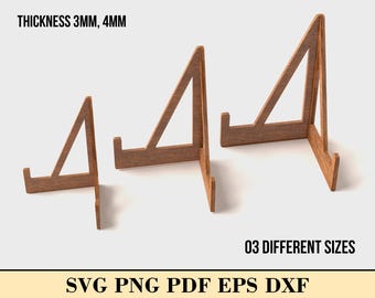 Laser cut Easel Stand 3 size, Plate Stand, Photo Frame Display, Easel Holder Set, Frame Holder, Wooden Stand, Glowforge Laser Cut File.