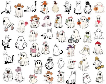 Cute Ghost Halloween svg Bundle, Retro Ghost png,Kawaii Halloween Ghost svg,Spooky Ghost,Halloween svg,Cute ghost with pumpkin,Spooky Season