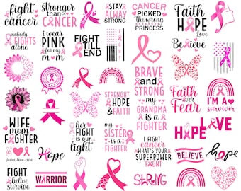 Paquete SVG de cáncer de mama, SVG de concientización sobre el cáncer de mama, SVG de lucha contra el cáncer, SVG de superviviente de cáncer, SVG de lazo rosa, Camiseta contra el cáncer de mama, SVG de rosa
