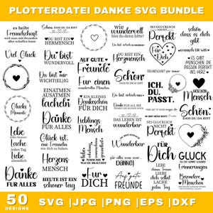 Peut inclure: Un ensemble de conceptions numériques avec 50 fichiers SVG, JPG, PNG, EPS et DXF. Les conceptions présentent diverses phrases et citations dans un style manuscrit, notamment les mots « Amitié », « Amour » et « Merci ». Le texte est en noir sur fond blanc.
