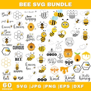 Paquete de SVG de abeja, SVG de abeja de miel, Clipart de abeja linda, SVG de abejorro, SVG de citas de abejas, SVG de amante de las abejas, SVG de panal, SVG de abeja reina, SVG de abeja amable
