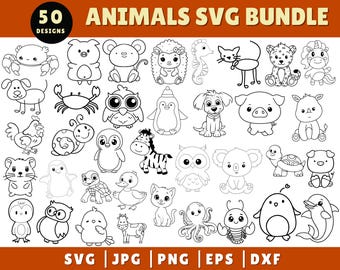 Animal SVG Bundle, Cute Baby Animal SVG, Doodle Animal for Cricut, Dog Cartoon Cut File, Safari Home Decor svg, Silhouette SVG Files