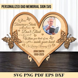 Signe commémoratif personnalisé de papa SVG, svg de signe commémoratif de papillon, perte d'un être cher, svg de cadeaux commémoratifs, fichiers svg Glowforge, fichiers découpés au laser