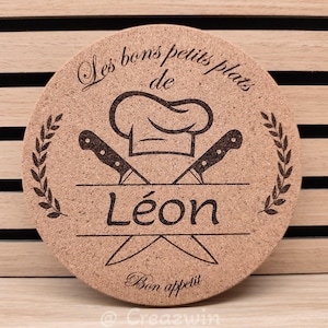 Sous-plat en liège personnalisé , Cadeau pour papa cuisinier , Accessoire cuisine original , Fête des pères , Déco cuisine artisanale