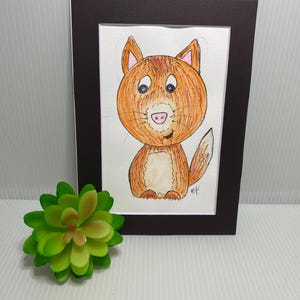 Fun Fox Fat Head Freunde Serie 5 x 7 Matted Aquarell Originale Gemälde