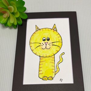 Gelbe Katze Fat Head Friends Serie Aquarell Original Gemälde 5 x 7 verfilzt