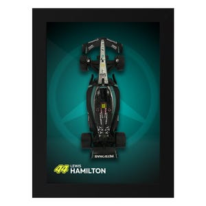 Lewis Hamilton F1 Frame | Mercedes 1:43 Scale Car | High-Quality Printed Background | 13x18 cm Display | Formula 1 Gift