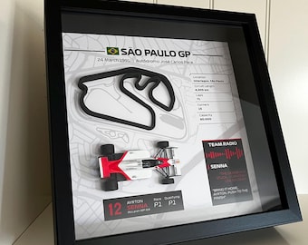 Ayrton Senna Brazil 1991 Victory, Interlagos F1 3D Circuit Framed Wall Art, Limited Edition