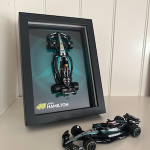Lewis Hamilton F1 Frame | Mercedes 1:43 Scale Car | High-Quality Printed Background | 13x18 cm Display | Formula 1 Gift