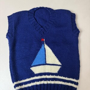 Hand-Knitted Baby Pullover: Gender-Neutral Knit Vest, Sailboat Design