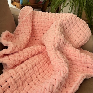 Handmade Alize Puffy Knit Baby Blanket: Soft Plush Velvet