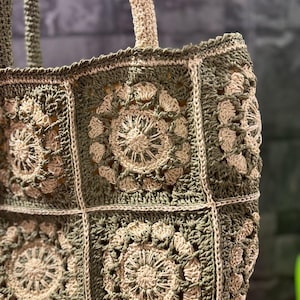 Motif Bag, Women&#39;s Bag, Stylish Bag, Fashion Bag, Beach Bag, Shopping BagBohemian Bag,Large Hand Knitted Tote Bag, Raffia Crochet Motif