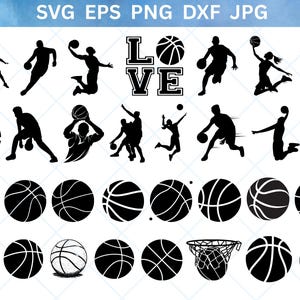 Paquete SVG de baloncesto, paquete PNG de baloncesto, clipart de baloncesto, silueta de baloncesto, archivos SVG de baloncesto para Cricut, camiseta del equipo