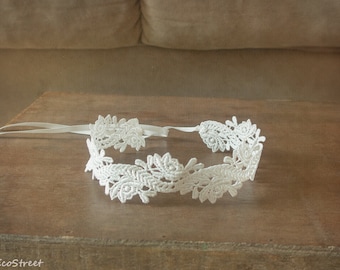 Baby Headband, Off White Lace Headband, Baby Props, Ivory Newborn Headband, Baby Girl Photo Prop, Newborn Props, RTS, Baptism, Christening