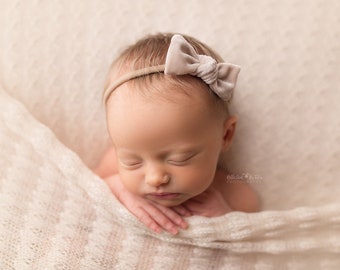 Tan Headband, Small Velvet Knot Bow, Newborn Headband, Baby Girl Photo Prop, Newborn Props, RTS, Baby Headband