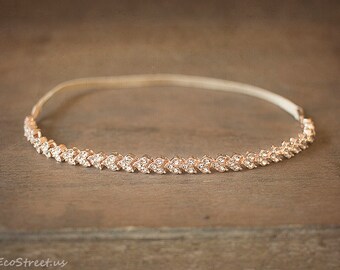 Newborn Rose Gold Headband, Baby Girl Headband, Rhinestone Baby Halo, Newborn Props, Girl Headband, Baby Photo Props, RTS Crown