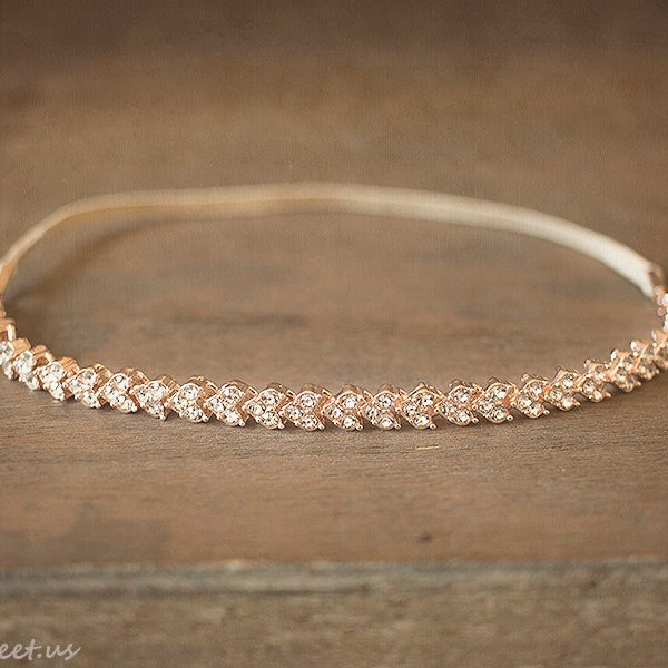 Newborn Rose Gold Headband, Baby Girl Headband, Rhinestone Baby Halo, Newborn Props, Girl Headband, Baby Photo Props, RTS Crown