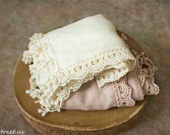 Baby Lace Wraps, Newborn Wraps, Many Colors, Baby Girl Photo Prop, newborn Props, RTS, Cream, Mauve Pink Wrap, Baby Props, Vintage, Fringe