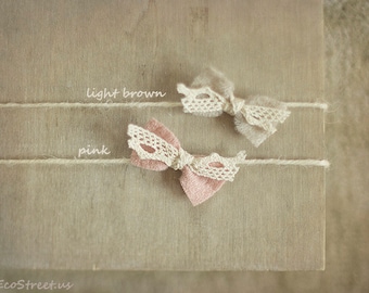 Newborn Headband, Newborn Lace Bow, Baby Headband, Knit Vintage Headband, Baby Props, Lace Headband, Newborn Props, RTS, Brown, Blush