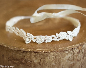 Baby Headband, Off White Lace Headband, Baby , Newborn Headband, Baby Girl Photo Prop, Newborn Props, RTS, Baptism, Baby Props