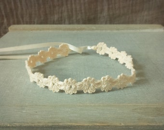 Baby Headband, Cotton Natural Cream Lace Headband, Baby Props, Ivory Headband, Baby Girl Photo Prop, Newborn Prop, RTS, Baptism, Christening