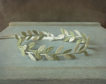 Baby Headband, Gold and Grean Leaf Headband, Baby Crown, Newborn Tieback, Baby Girl Photo Prop, Newborn Props, Leaves, RTS, Baptism