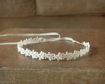 Baby Headband, Off White Lace Headband, Baby , Newborn Headband, Baby Girl Photo Prop, Newborn Props, RTS, Baptism, Baby Props