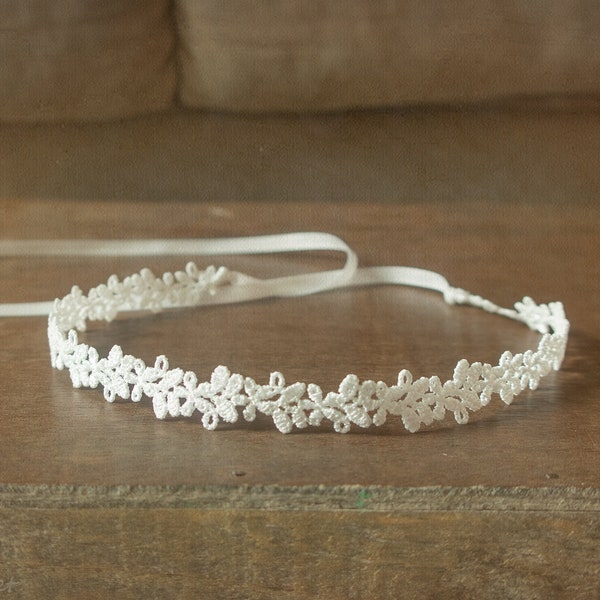 Baby Headband, Off White Lace Headband, Baby , Newborn Headband, Baby Girl Photo Prop, Newborn Props, RTS, Baptism, Baby Props