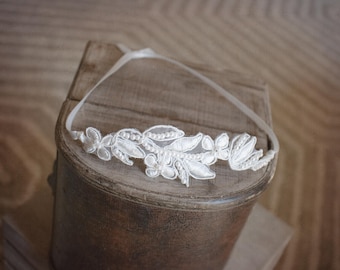 Baby Ivory Pearl Headband, Newborn Pearl Lace Headband, Pearl Tieback, Baptism Headband, Newborn Photo Prop, Christening, White Headband